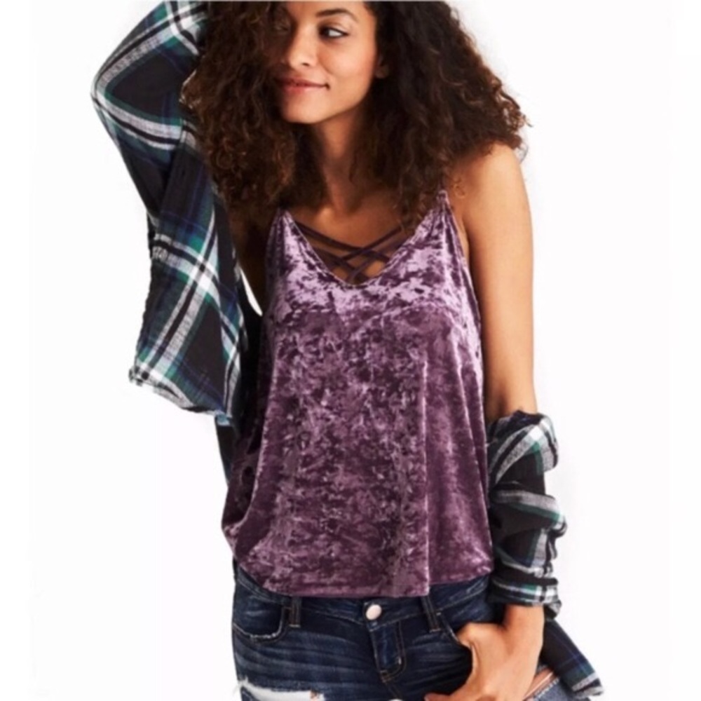 American Eagle fake velvet tank top purple